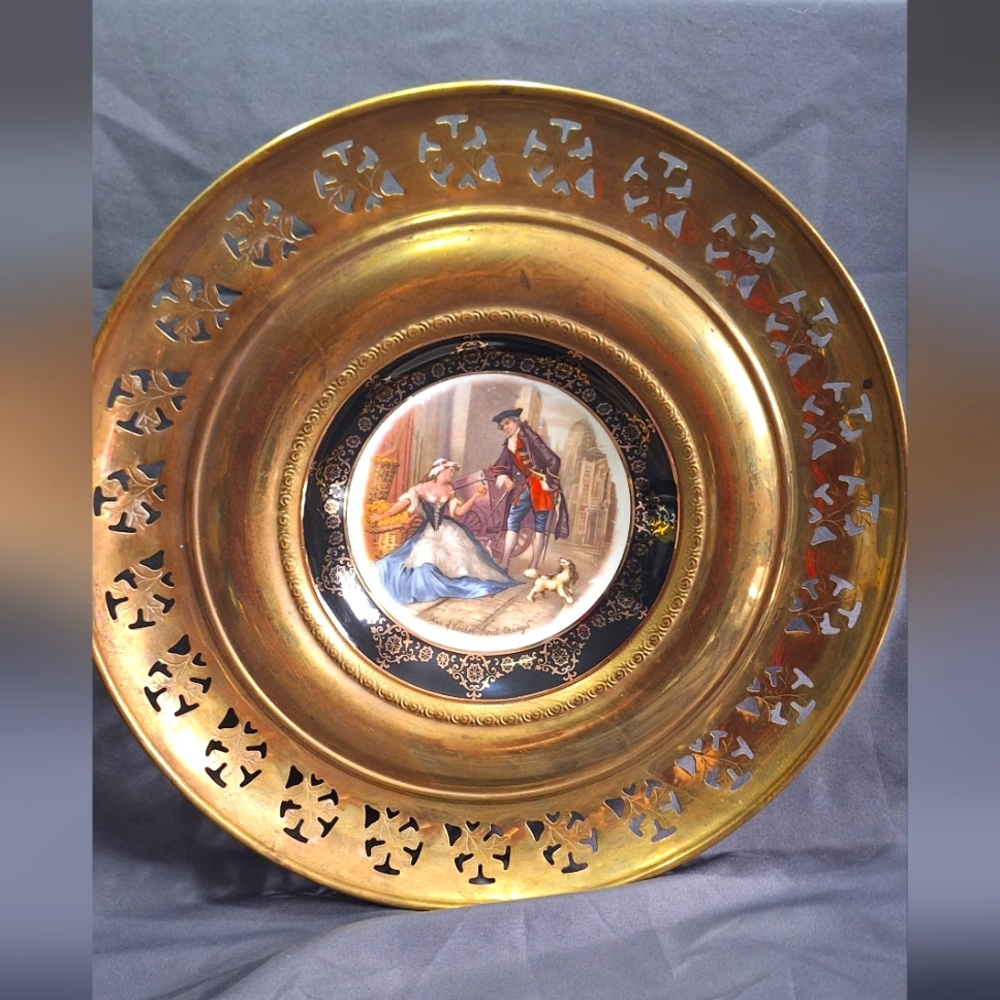 Vintage Regency Bone China England "Sweet Oranges" Brass Encased Wall Plate